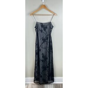 mesh overlay dress 90s VINTAGE 90s Black Mesh CACHE Sheer BUTTERFLY Pastel Trim Ethereal Halter  Dress || Small
